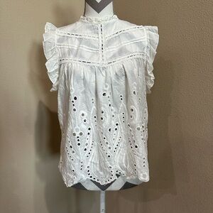 HONEY & T Women’s Eyelet Sleeveless Blouse with Ruffle Sleeve, NWT!